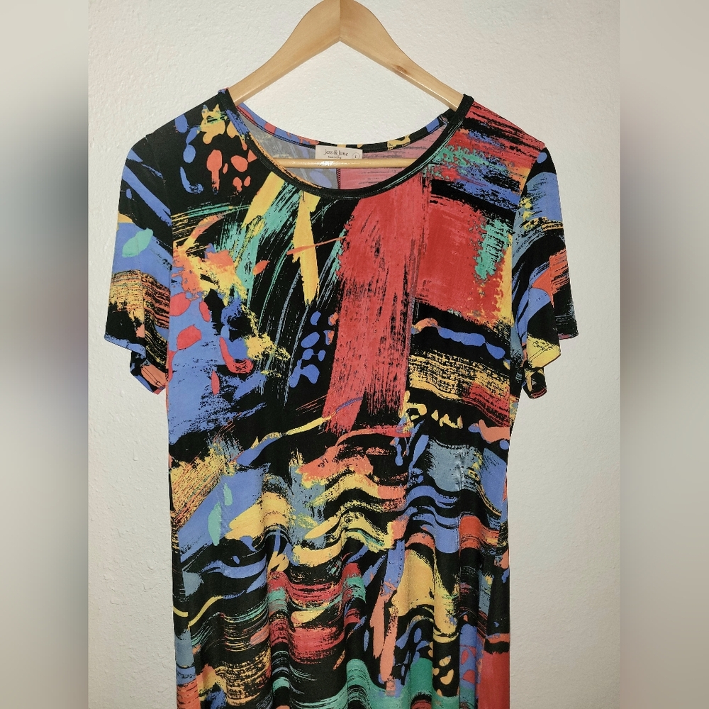 Jess & Jane Aspen Dress Large Wearable Art Stretch Swing Artsy Abstract Colorful - Picture 6 of 6